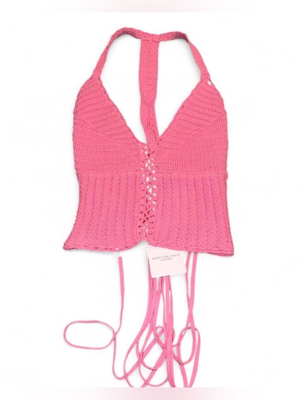 American Eagle Outfitters Pink Crochet Halter Crop Top